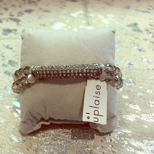 Crystal and pink and white beaded bracelet